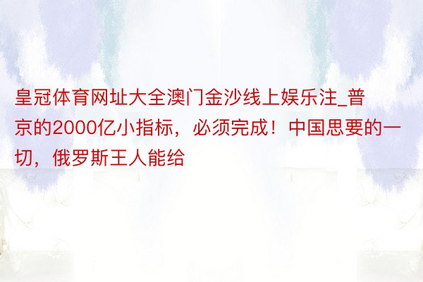 皇冠体育网址大全澳门金沙线上娱乐注_普京的2000亿小指标，